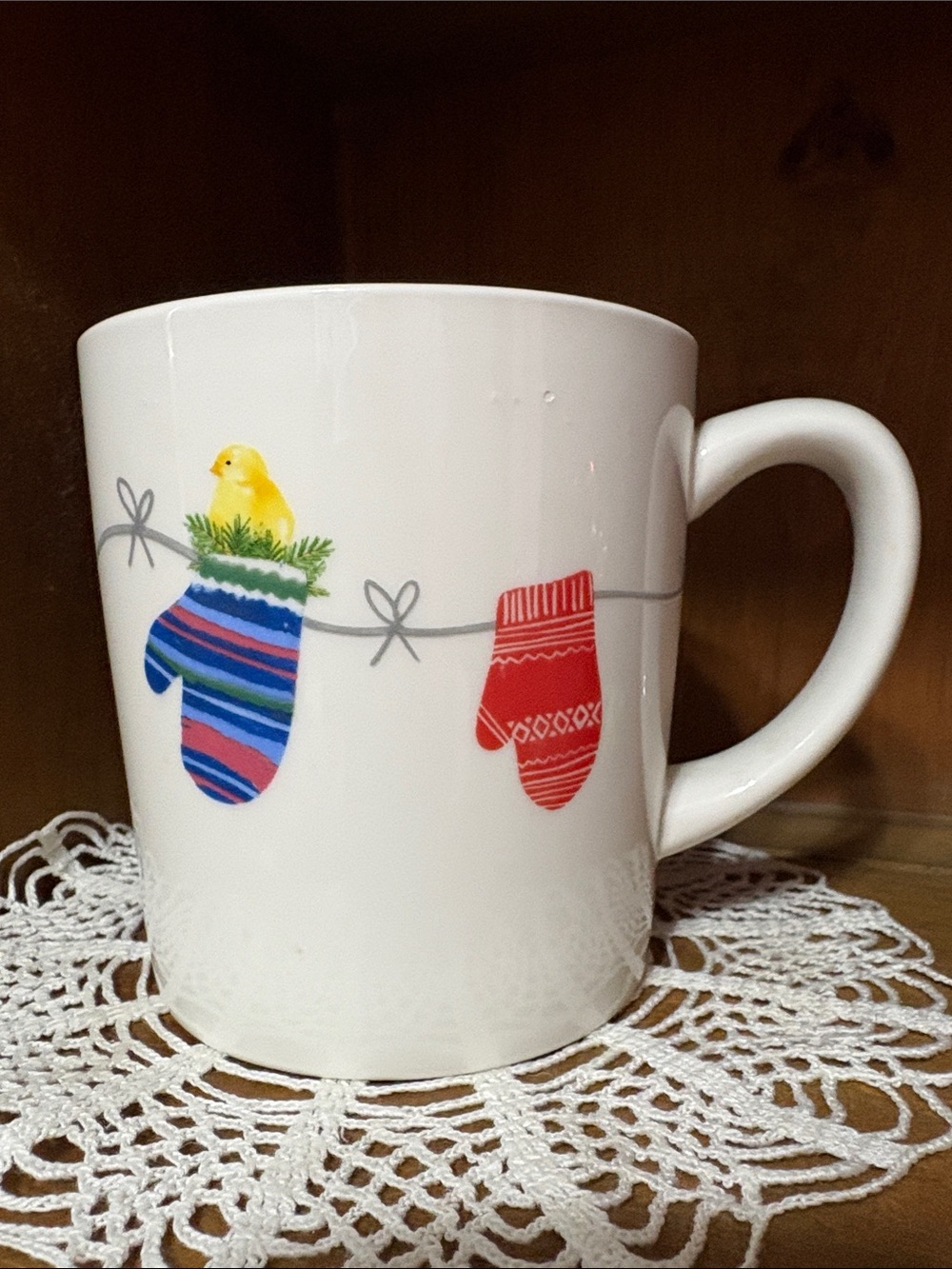 Red Shed Peep Chicks Chicken Christmas Knit Mittens Mug